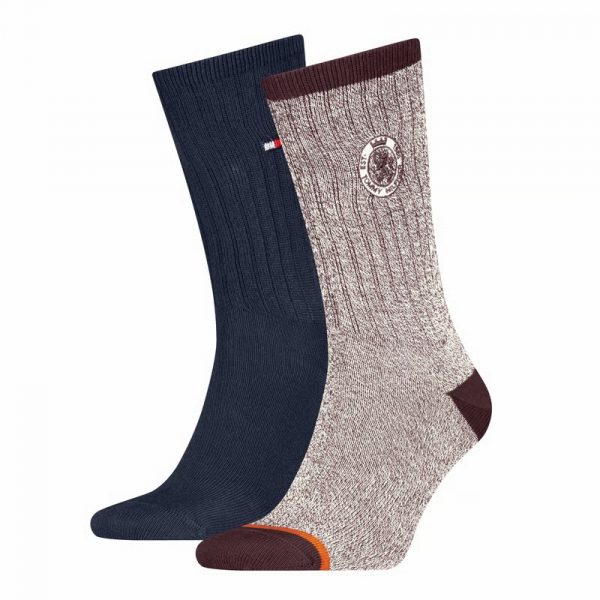 2 Paar Tommy Hilfiger Herren - Baumwoll Rippsocken - FX Retro Logo - Rouge