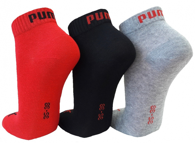 3 Paar Puma Baumwoll Klassik Quarter - Farbset: Mix mit Rot