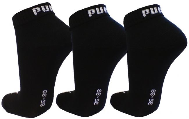 3 Paar Puma Baumwoll Klassik Quarter - Farbset: Uni Schwarz
