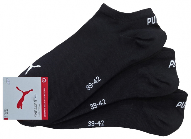 3 Paar Puma Basic Unisex Sneaker Füßlinge - Farbset: Uni Schwarz