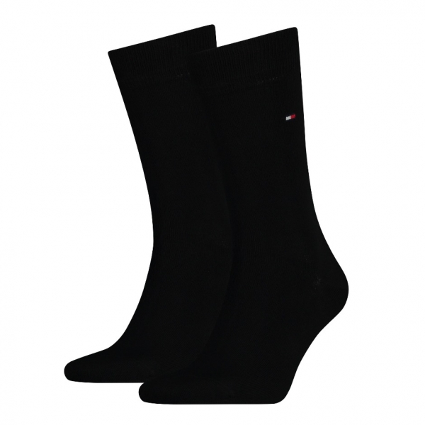 2 Paar Tommy Hilfiger Herrensocken - Uni Schwarz - Größe 43/46