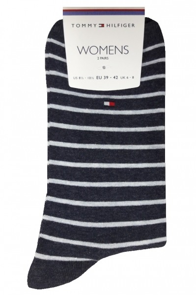 2 Paar Hilfiger Business Damensocken Stripe - Jeansmelange Größe 39/42