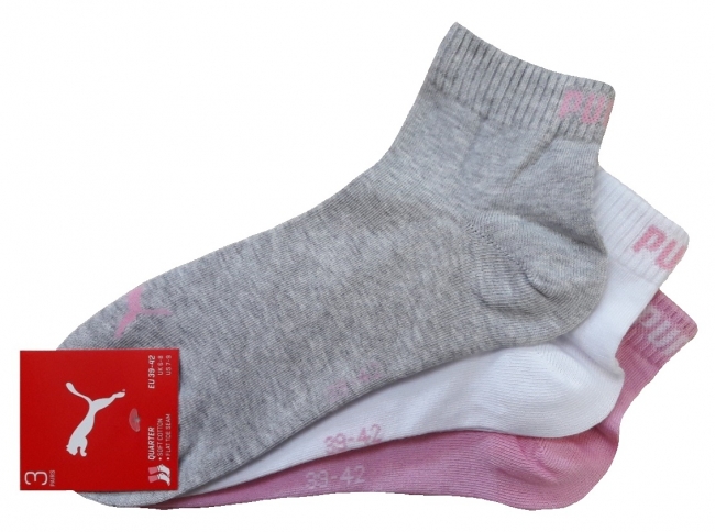 3 Paar Puma Klassik Quarter - Farbset - mit Rosa - Größe 39/42