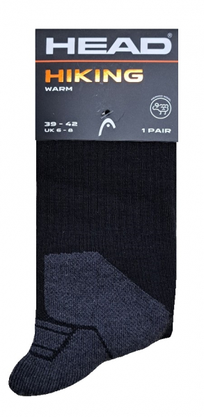 Head Hiking Socken - Merino Long & Warm - Schwarz - Größe 39/42
