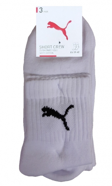3 Paar Puma Tennissocken - Short Crew Form (Kurzschaft) - Farbset: Uni Weiss