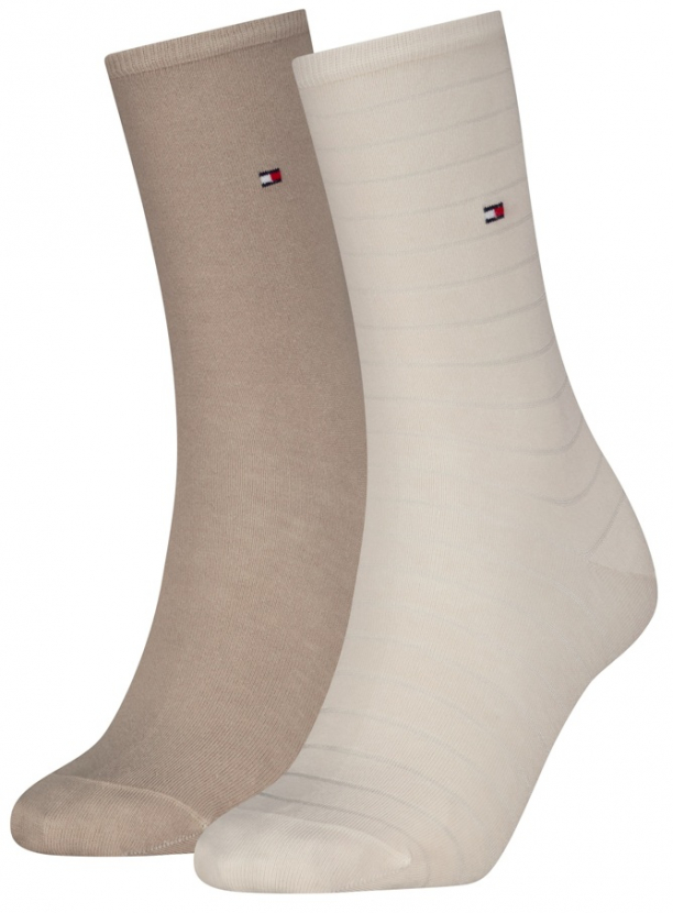 2 Paar Tommy Hilfiger Damen - Business Baumwollsocken - STRIPE Farbset: Beige/Sand