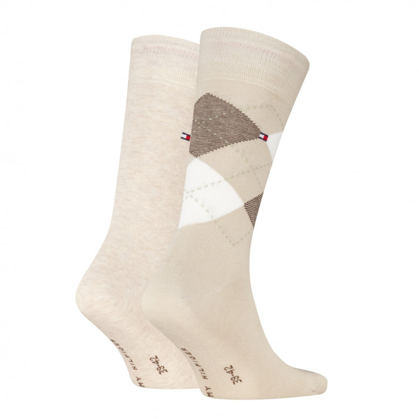 2 Paar Tommy Hilfiger Herren - Business Baumwollsocken - ARGYLE Farbset: Beige