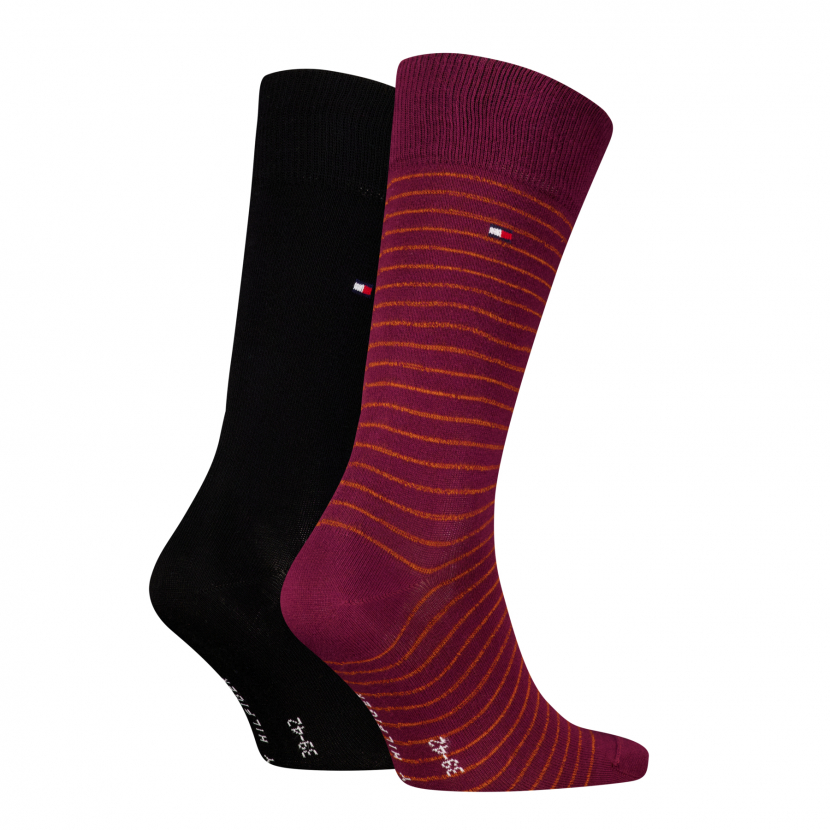 2 Paar Tommy Hilfiger Herren - Business Baumwollsocken - STRIPE Farbset: Rouge