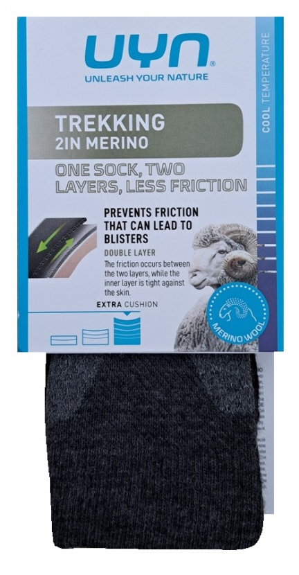 Herren UYN - Merino 2in Trekking - Kurzschaftform - Schwarz/Grau