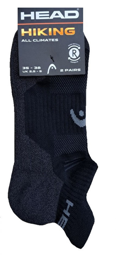 2 Paar Head Hiking - Funktions - Sneaker mit Polsterlippe - Schwarz - Größe 39/42