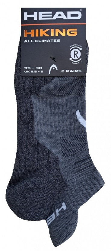 2 Paar Head Hiking - Funktions - Sneaker mit Polsterlippe - Anthrazit - Größe 39/42