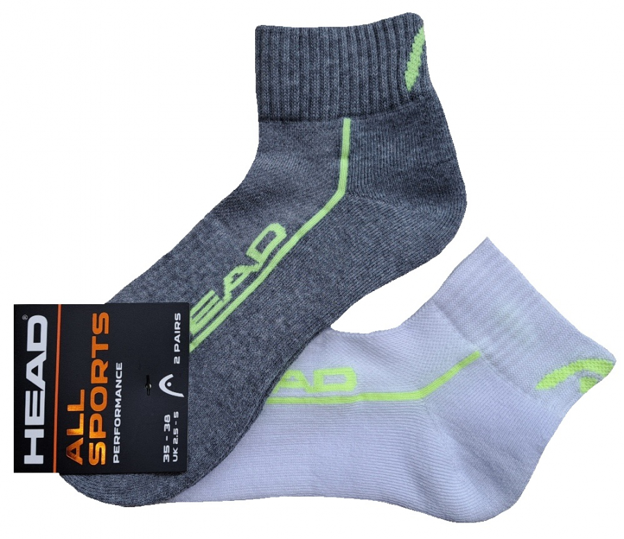 2 Paar HEAD All Sports - Frotteesohle Quarter - Grau/Weiß