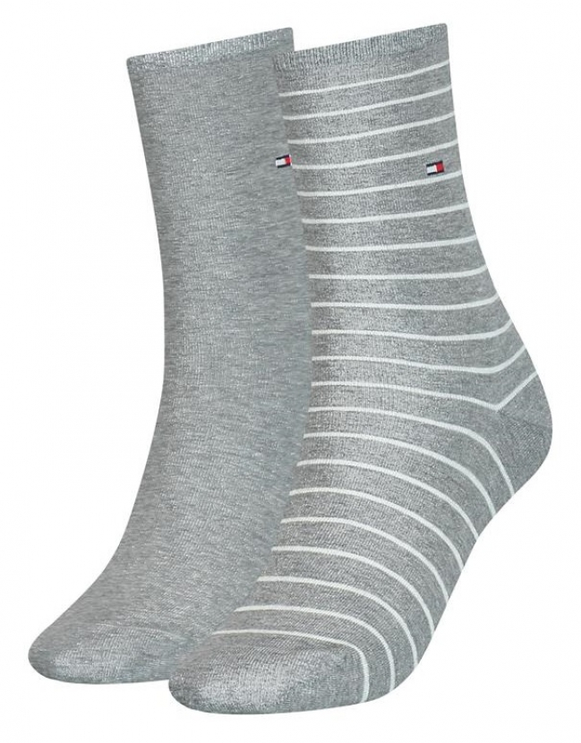 2 Paar Tommy Hilfiger Damensocken - Farbset: Stripe Grau -  Größe 35/38