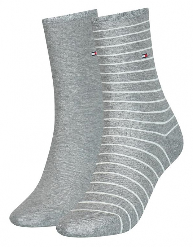2 Paar Tommy Hilfiger Damen - Business Baumwollsocken - STRIPE Farbset: Graumelange