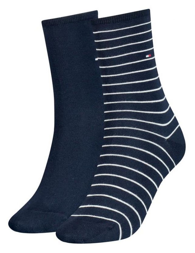 2 Paar Tommy Hilfiger Damen - Business Baumwollsocken - STRIPE Farbset: Marineblau