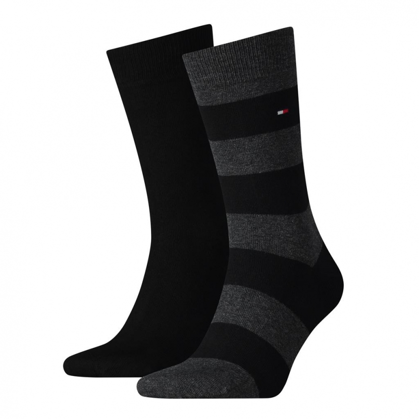 2 Paar Tommy Hilfiger Herrensocken - Rugby - Black/Grey - Größe 39/42