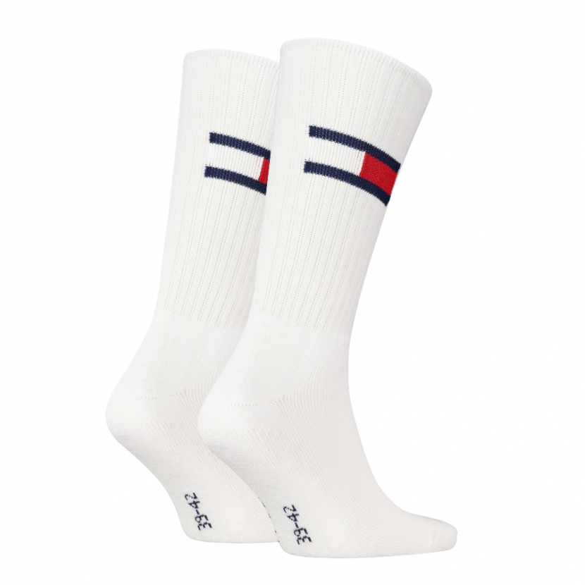 2 Paar Tommy Hilfiger Unisex - Frotteefuß Sportsocken - Flag Weiss