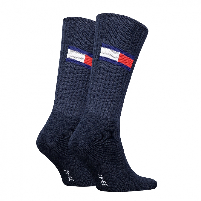 2 Paar Tommy Hilfiger Unisex - Frotteefuß Sportsocken - Flag Navy