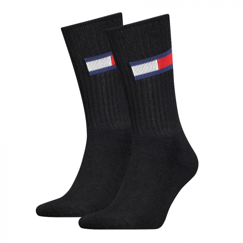 2 Paar Tommy Hilfiger Unisex - Frotteefuß Sportsocken - Flag Schwarz