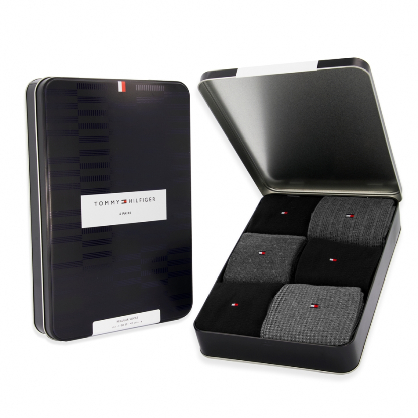 6 Paar Tommy Hilfiger Herren - Business Baumwollsocken - Geschenkbox: Grey