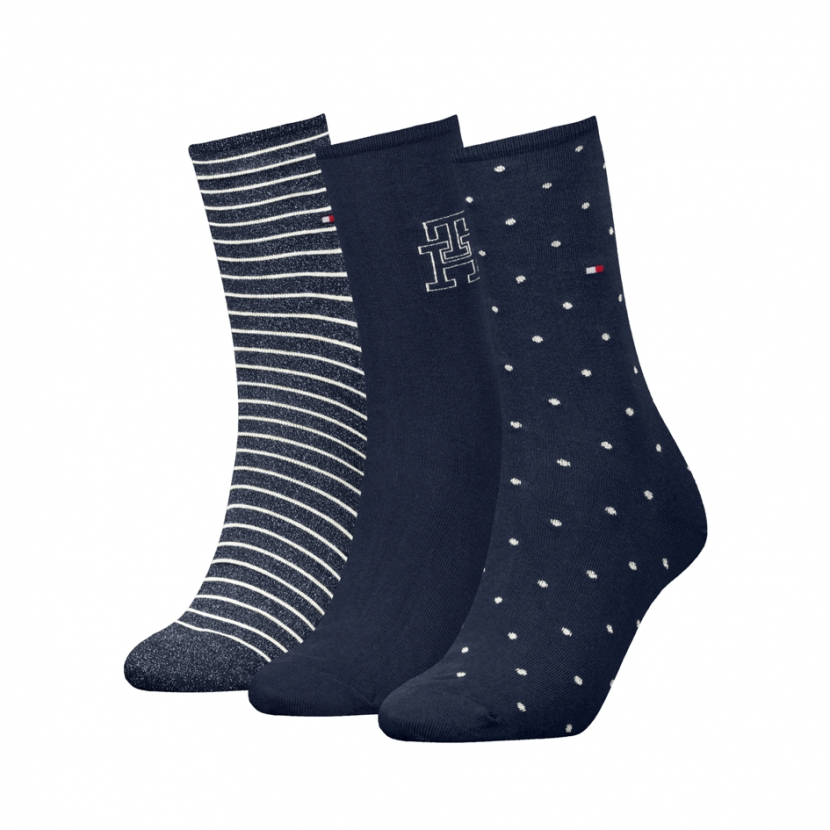 3 Paar Tommy Hilfiger Damen - Business Baumwollsocken - Geschenkbox: Navy/Blue