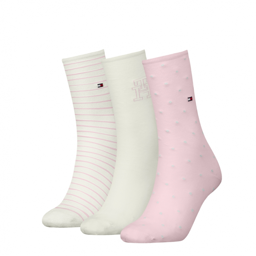3 Paar Tommy Hilfiger Damen - Business Baumwollsocken - Geschenkbox: White/Rose