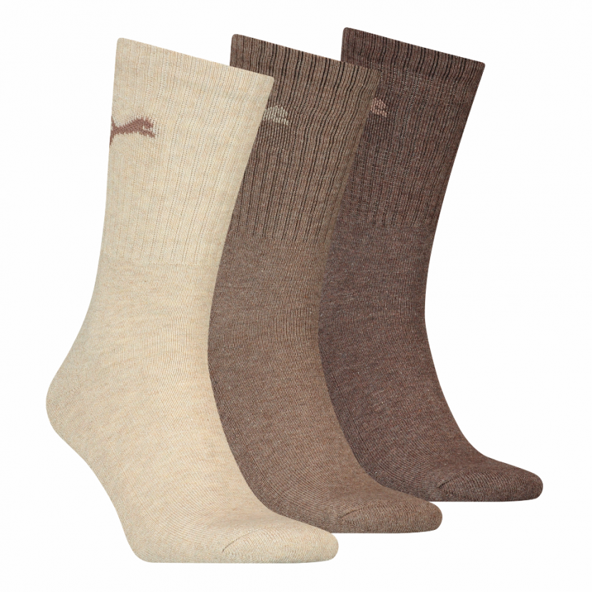 3 Paar Puma Tennissocken - Klassik Crew Form (Normallang) - Farbset: Mix Beige/Brauntöne