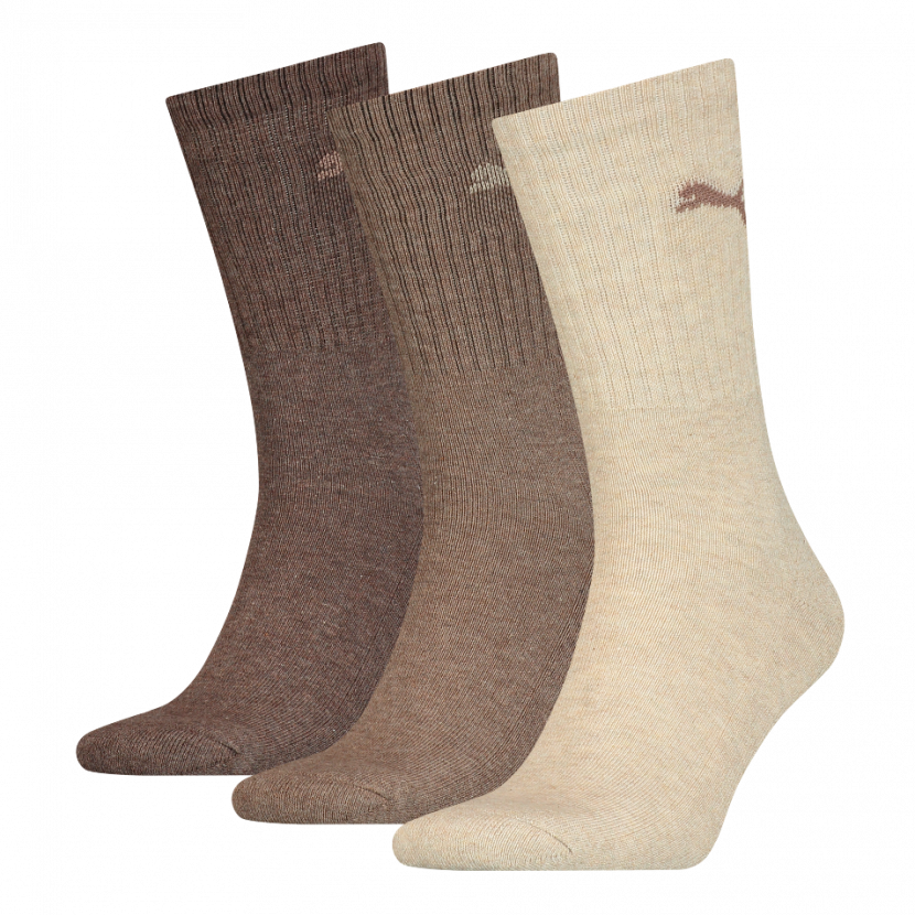 3 Paar Puma Tennissocken - Klassik Crew Form (Normallang) - Farbset: Mix Beige/Brauntöne