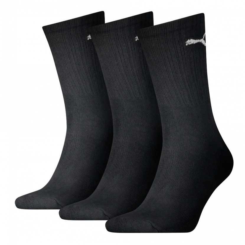 3 Paar Puma Tennissocken - Klassik Crew Form (Normallang) - Farbset: Uni Schwarz