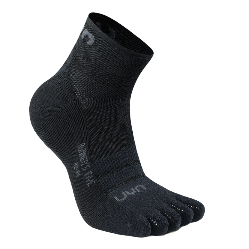 Herren UYN - Runners Five - 5 Zehen Laufsocke - Quarter 1/4 Schaftform - Schwarz