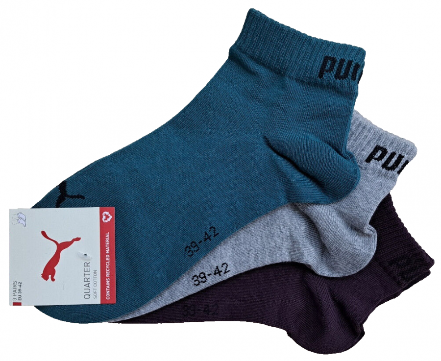 3 Paar Puma Klassik Quarter - Farbset - FX Petrol/Aubergine - Größe 39/42