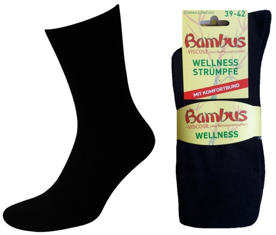 3 Paar Bambus Wellness Strümpfe ohne Gummi - Schwarz - Größe 39/42