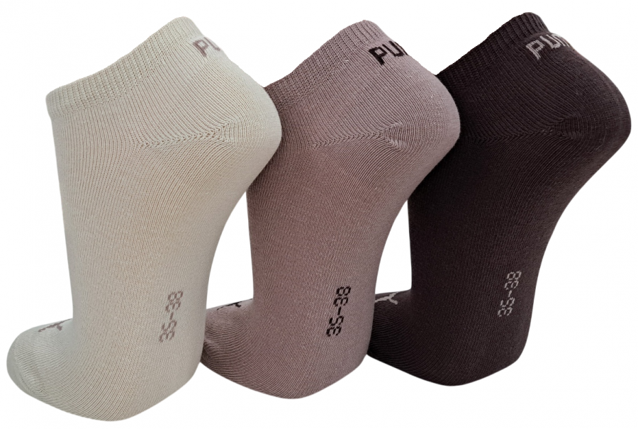 3 Paar Puma Basic Unisex Sneaker Füßlinge - Farbset: Mix Braun/Beige