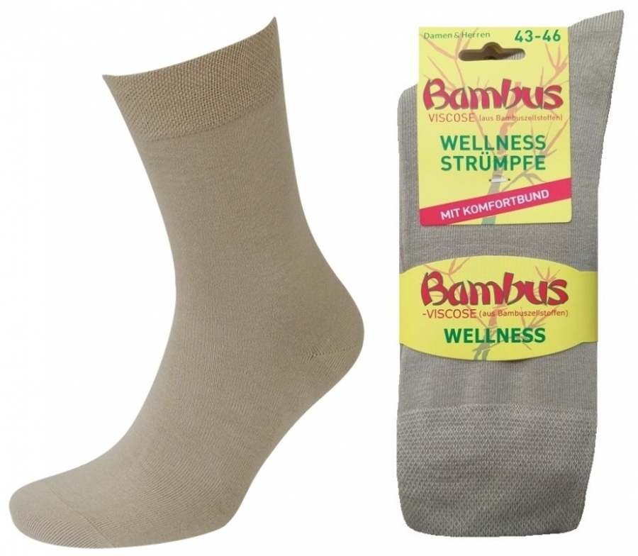 3 Paar Bambus Wellness Strümpfe ohne Gummi - Beige - Größe 47/49