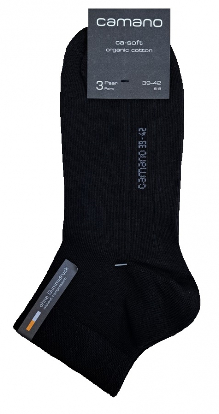 3 Paar Camano Baumwoll Quarter - druckfreie Kurzsocken - Schwarz