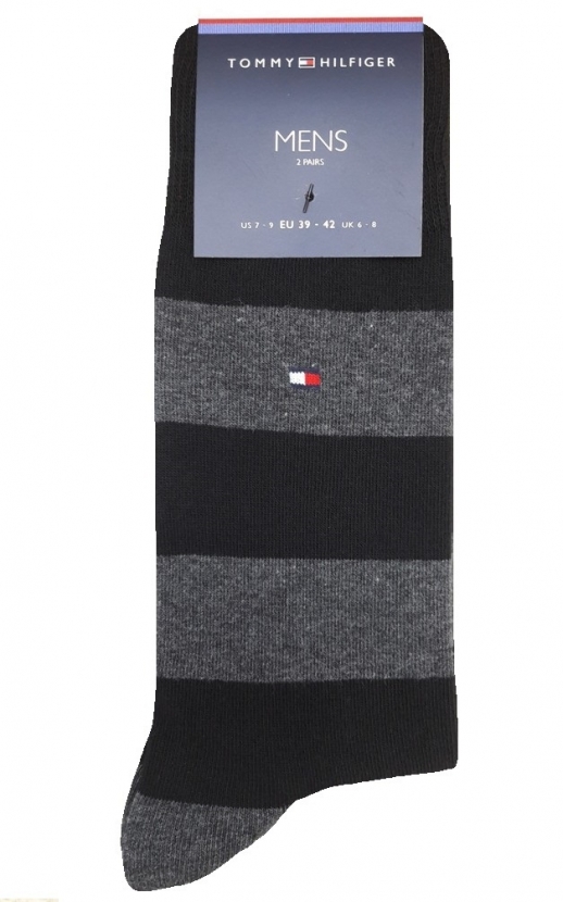 2 Paar Tommy Hilfiger Herrensocken - Rugby - Black/Grey - Größe 39/42
