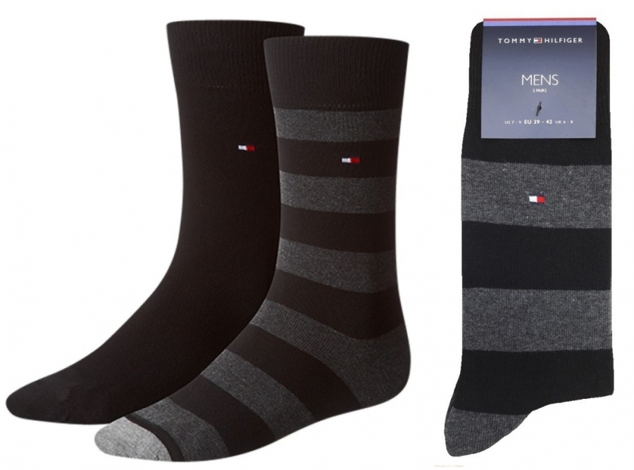 2 Paar Tommy Hilfiger Herrensocken - Rugby - Black/Grey - Größe 39/42
