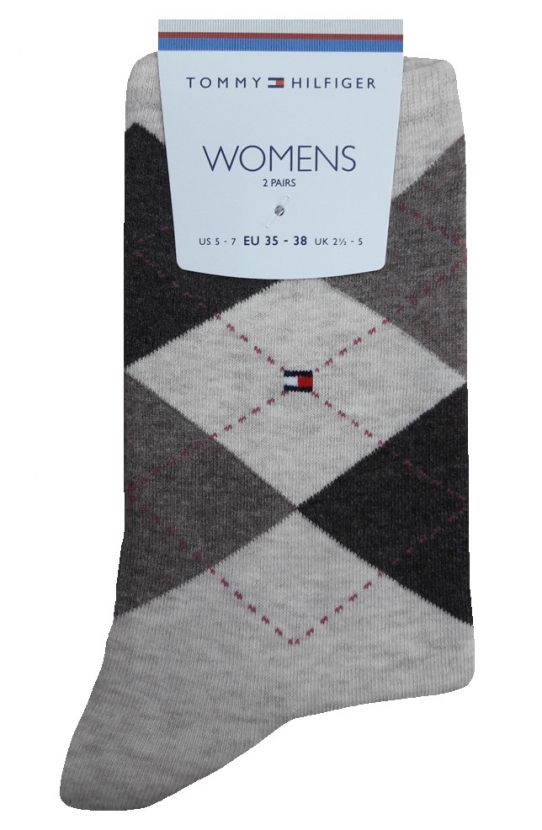 2 Paar Hilfiger Business Damensocken Karo/Uni Naturmelange Größe 35/38