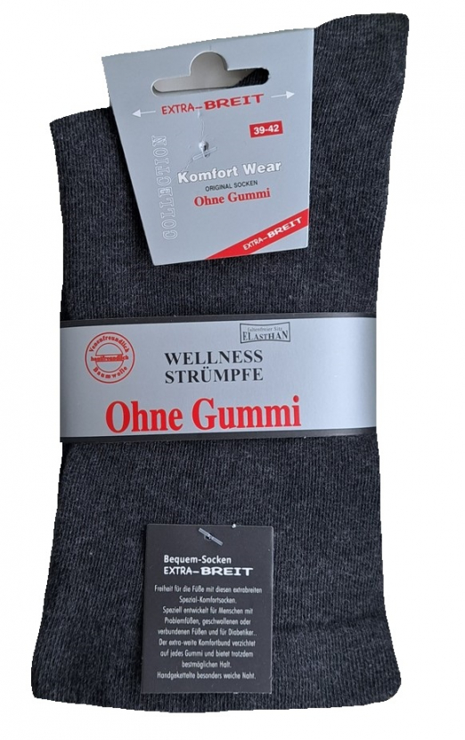 2 Paar Extra WEITE / BREITE Diabetikersocken - glattgestrickt - Anthrazit