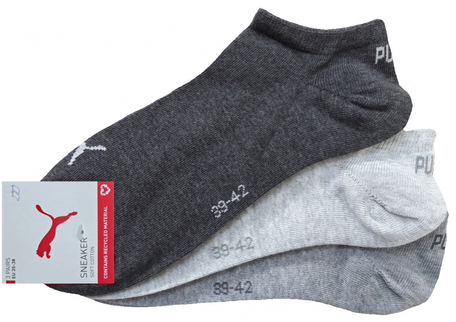 3 Paar Puma Basic Unisex Sneaker Füßlinge - Farbset: Mix Grautöne