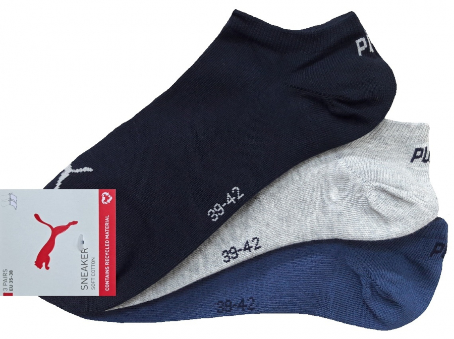 3 Paar Puma Basic Unisex Sneaker Füßlinge - Farbset: Jeansmix