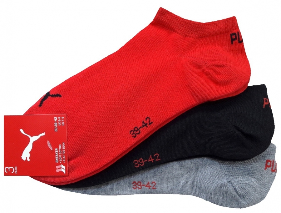 3 Paar Puma Sneaker - Invisible Farbset - mit Rot - Größe 39/42