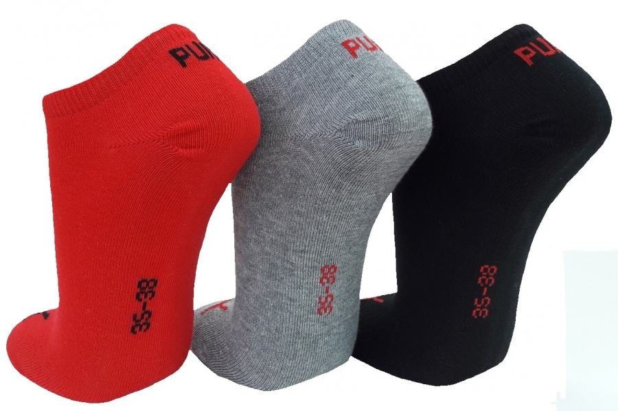 3 Paar Puma Sneaker - Invisible Farbset - mit Rot - Größe 39/42