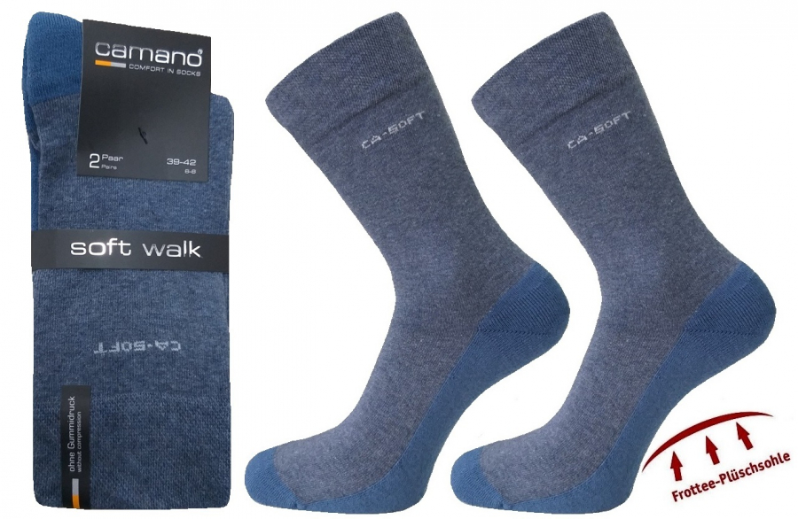 2 Paar Camano CA Soft - Baumwollsocken mit Frotteesohle - Jeansmelange