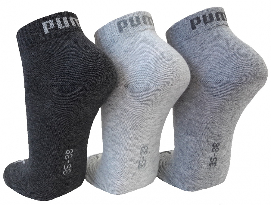 3 Paar Puma Baumwoll Klassik Quarter - Farbset: Mix Grautöne