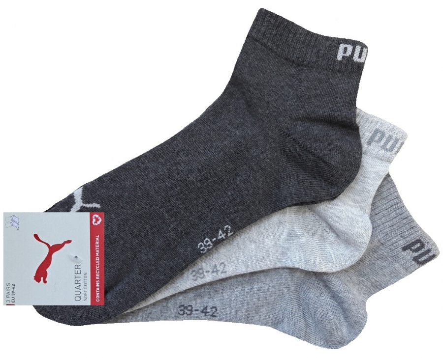 3 Paar Puma Baumwoll Klassik Quarter - Farbset: Mix Grautöne