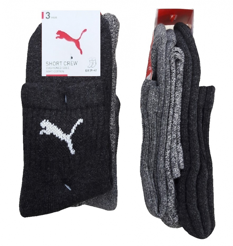 3 Paar Puma Tennissocken - Short Crew Form (Kurzschaft) - Farbset: Mix Grautöne