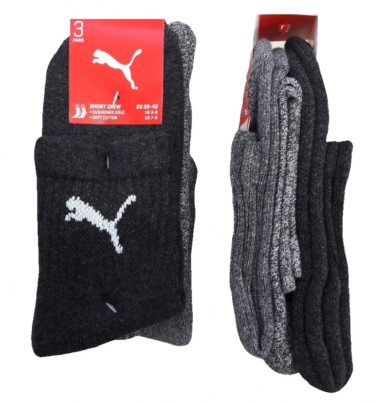 3 Paar Puma Sportsocken Kurzschaftform Farbset - Graumix - Größe 35/38