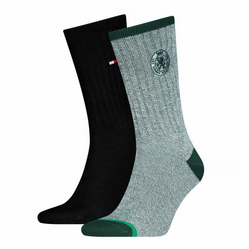 2 Paar Tommy Hilfiger Herren - Baumwoll Rippsocken - FX Retro Logo - Green