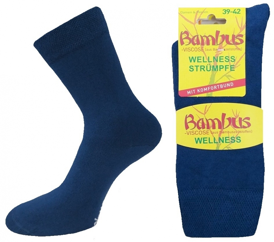3 Paar Bambus Wellness Strümpfe ohne Gummi - Blau - Größe 35/38